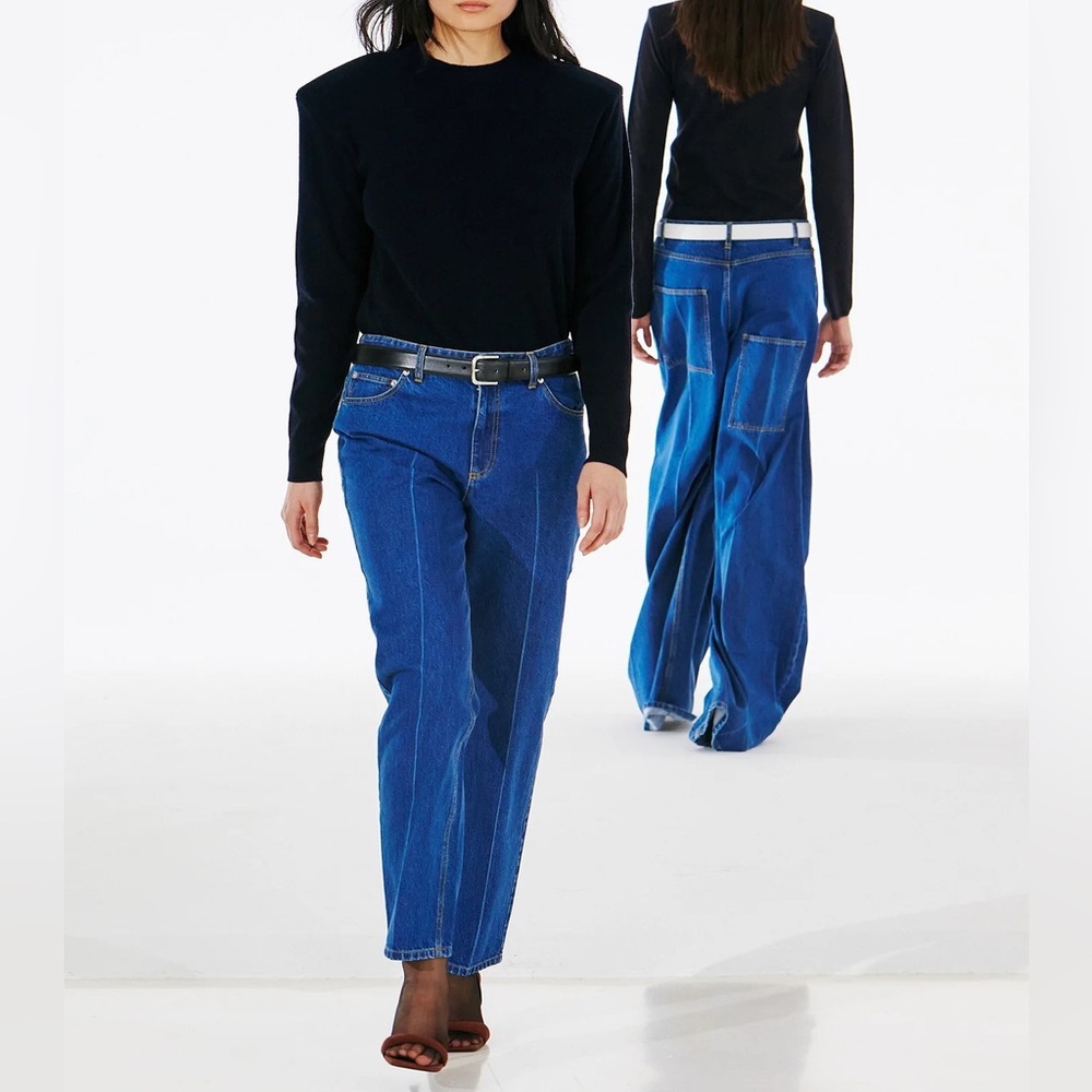 Tibi Blue High-Rise Wide-Leg Jeans